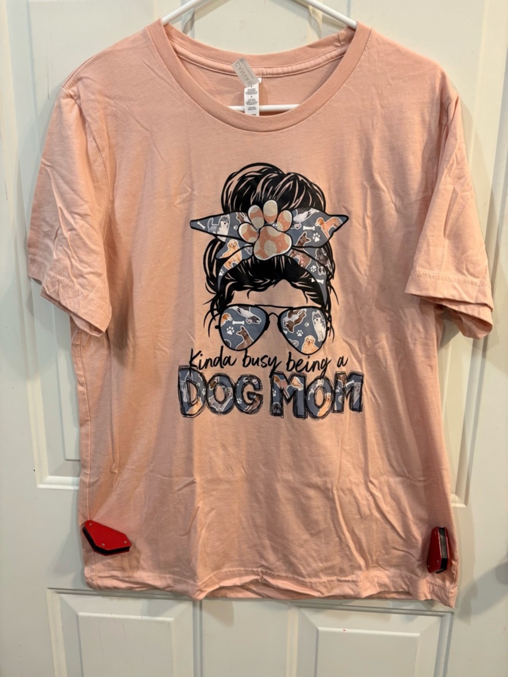 Dog Mom Graphic Tee - Light Peach Short Sleeve